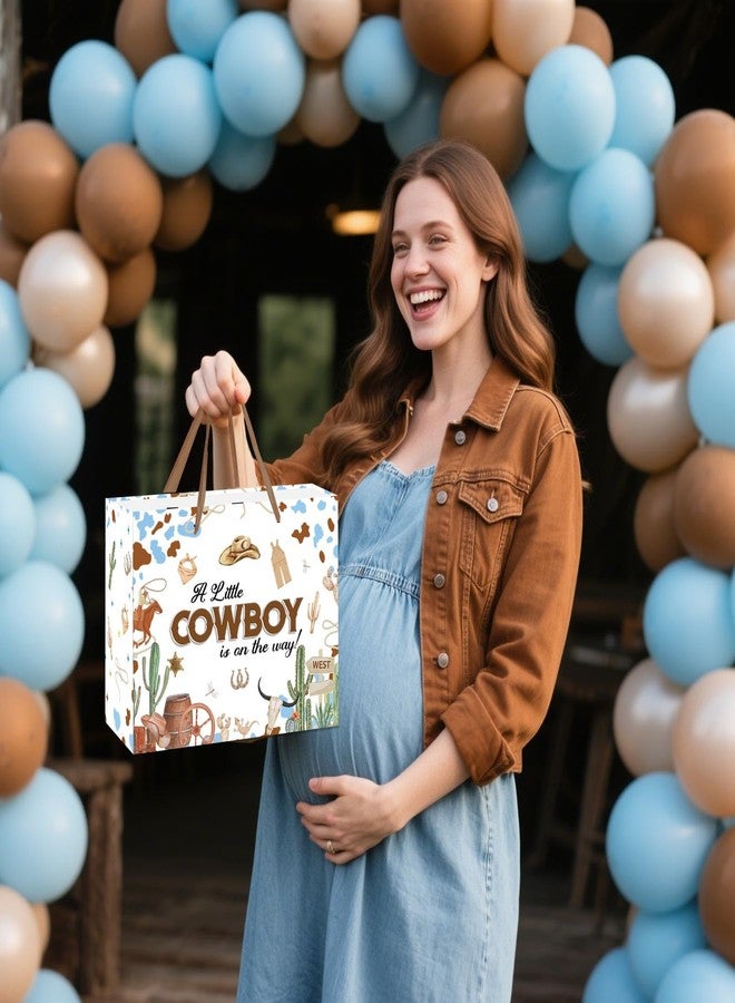RTMISA Cowboy Baby Shower Gifts Bag with Tissue Paper and Greeting Card Western Cowboy Themed Baby Boy Shower Gifts Wrapping Paper Bag, Blue & Brown Party Favor Present Wrap Items - Image 4